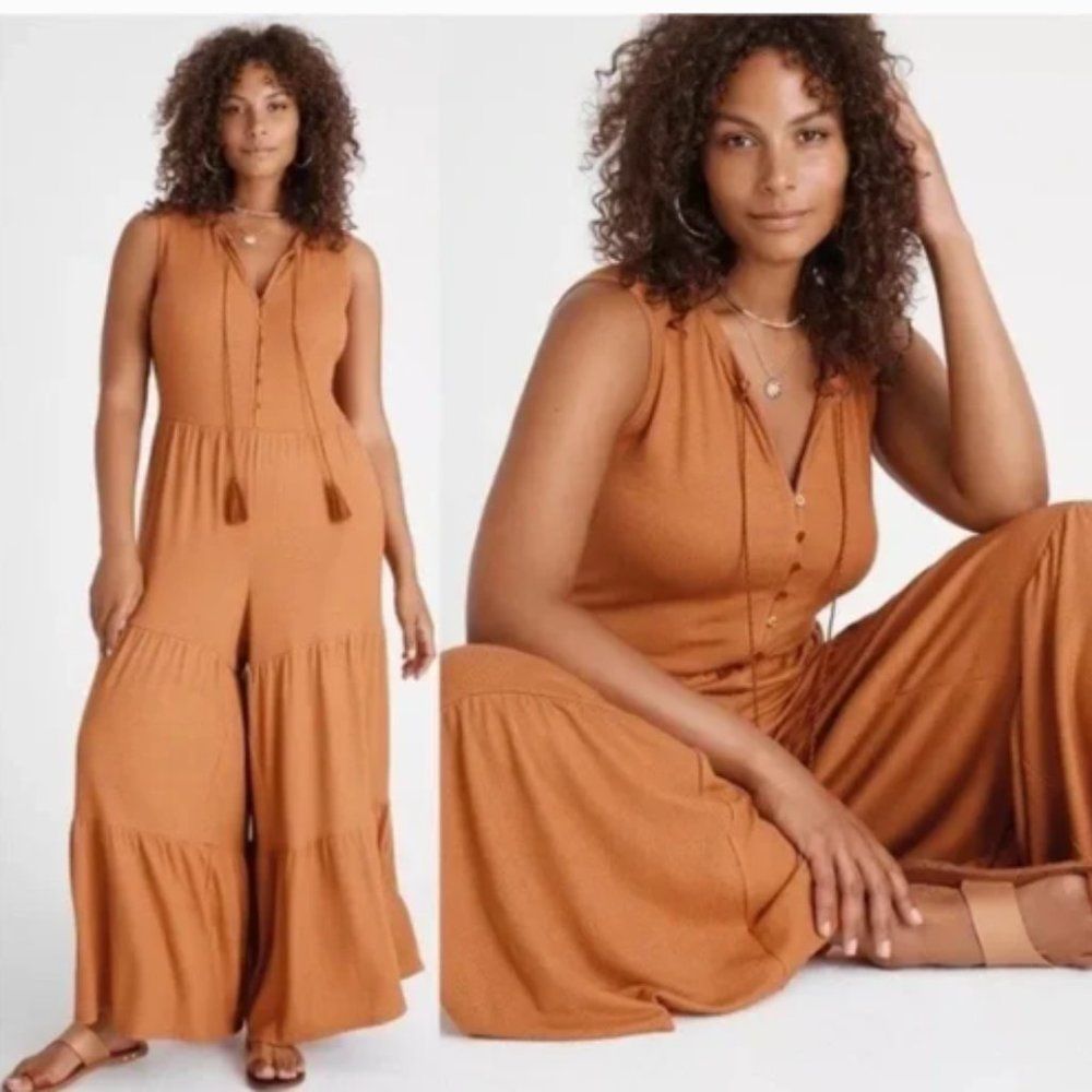 Anthropologie Saturday Sunday Wide Leg Tiered Jumpsuit Burnt Orange Women's 3X